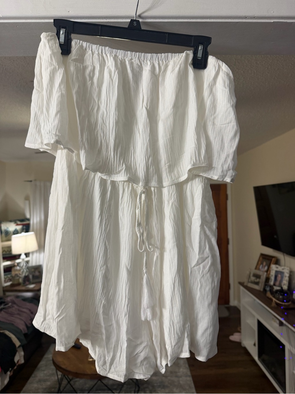 Fashion Nova White Off-Shoulder Swim Cover-Up Romper